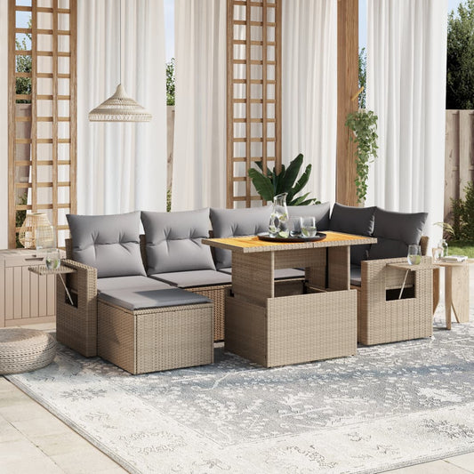 Set Divani da Giardino 7 pz con Cuscini Beige in Polyrattan - homemem39