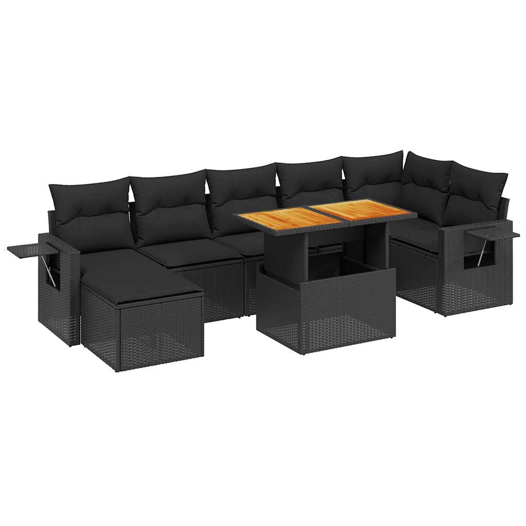 Set Divani da Giardino con Cuscini 8 pz Nero in Polyrattan | homemem39