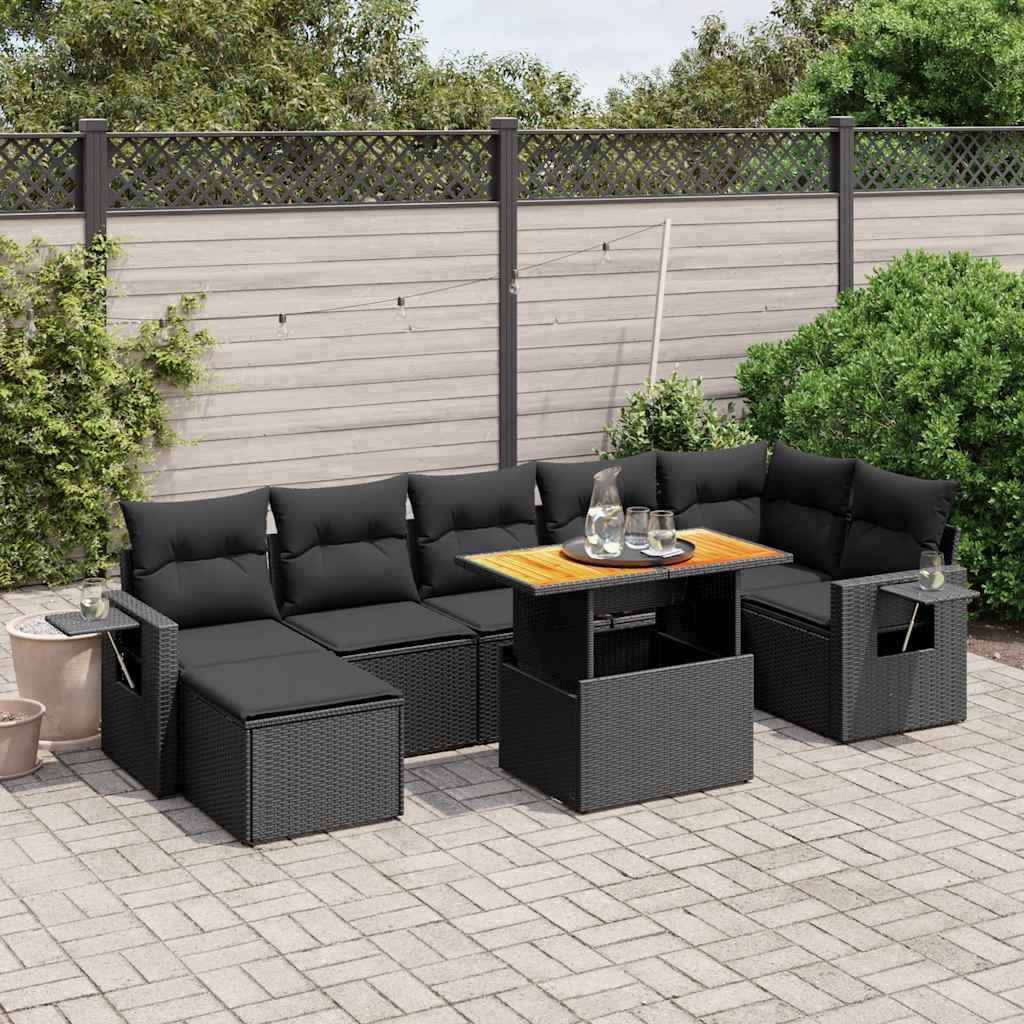 Set Divani da Giardino con Cuscini 8 pz Nero in Polyrattan | homemem39