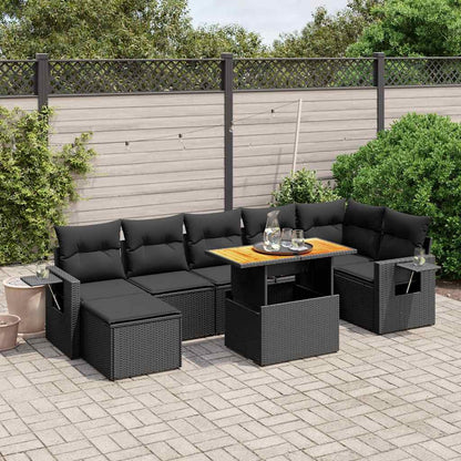Set Divani da Giardino con Cuscini 8 pz Nero in Polyrattan | homemem39
