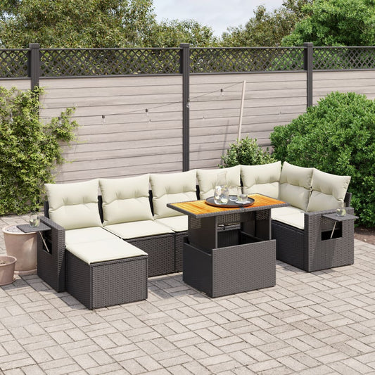 Set Divani da Giardino con Cuscini 8 pz Nero in Polyrattan - homemem39