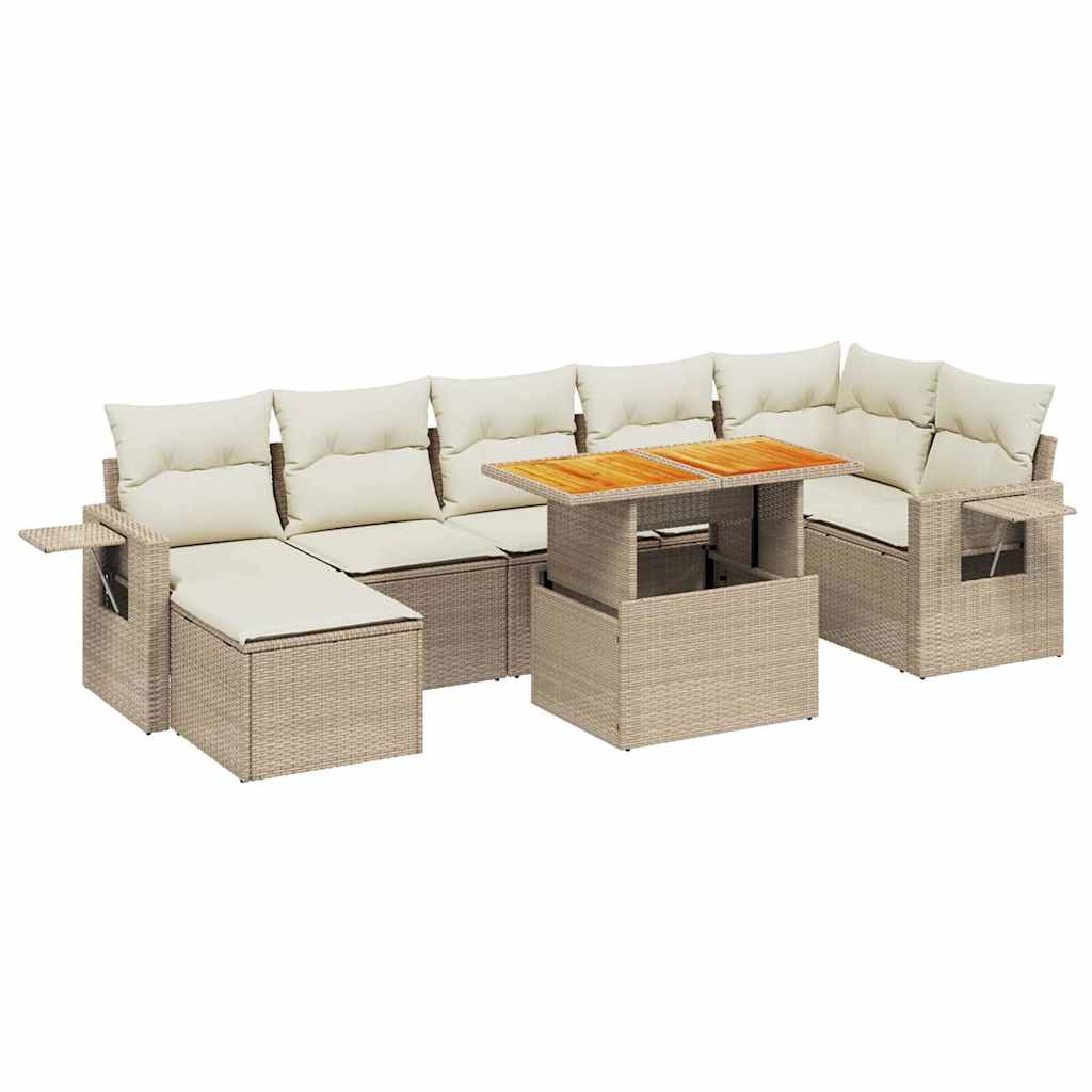 Set Divano da Giardino 8 pz con Cuscini Beige in Polyrattan - homemem39