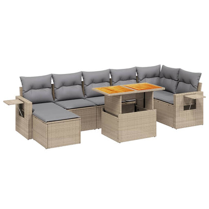 Set Divano da Giardino 8 pz con Cuscini Beige in Polyrattan - homemem39