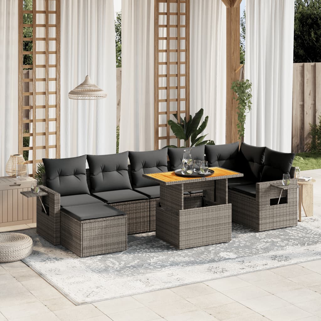 Set Divano da Giardino 8 pz con Cuscini Grigio in Polyrattan | homemem39