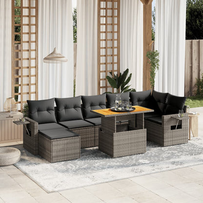 Set Divano da Giardino 8 pz con Cuscini Grigio in Polyrattan | homemem39