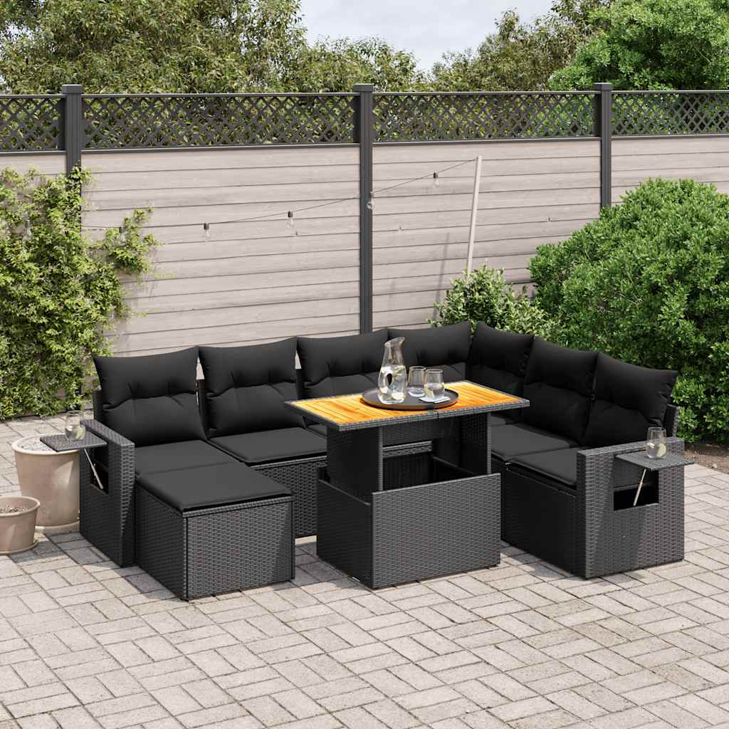 Set Divani da Giardino con Cuscini 8 pz Nero in Polyrattan | homemem39