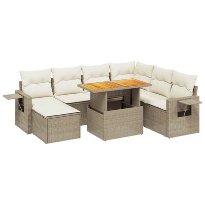 Set Divano da Giardino 8 pz con Cuscini Beige in Polyrattan - homemem39