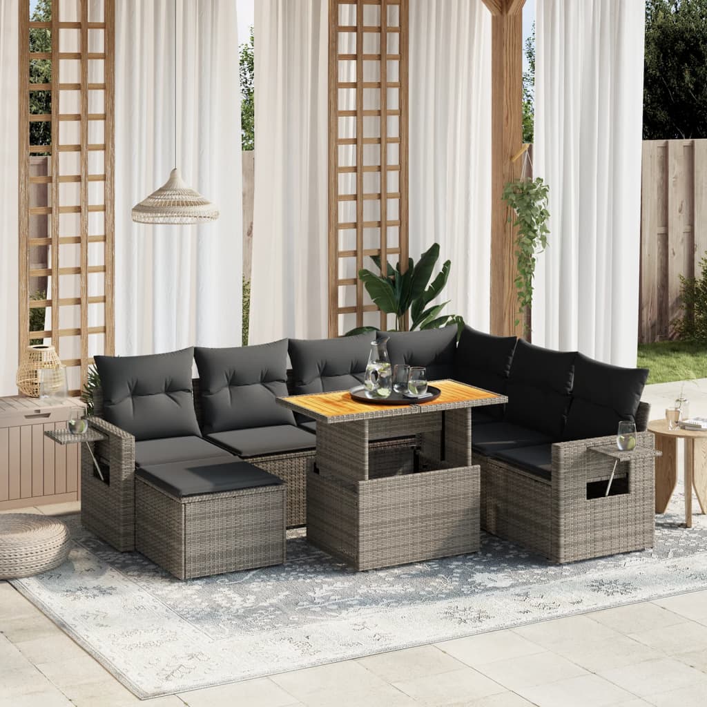 Set Divano da Giardino 8 pz con Cuscini Grigio in Polyrattan | homemem39