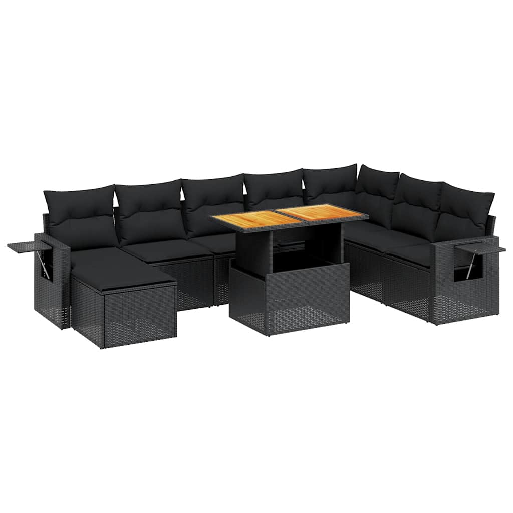 Set Divani da Giardino 9 pz con Cuscini Nero in Polyrattan | homemem39