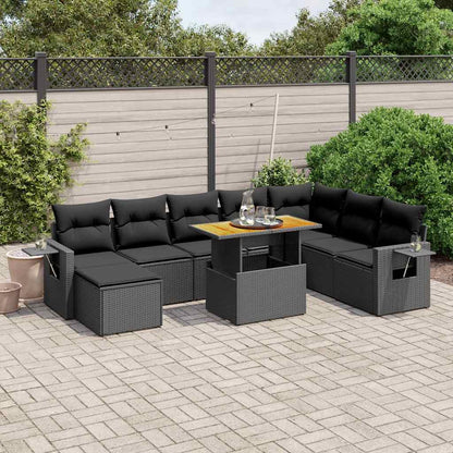 Set Divani da Giardino 9 pz con Cuscini Nero in Polyrattan | homemem39