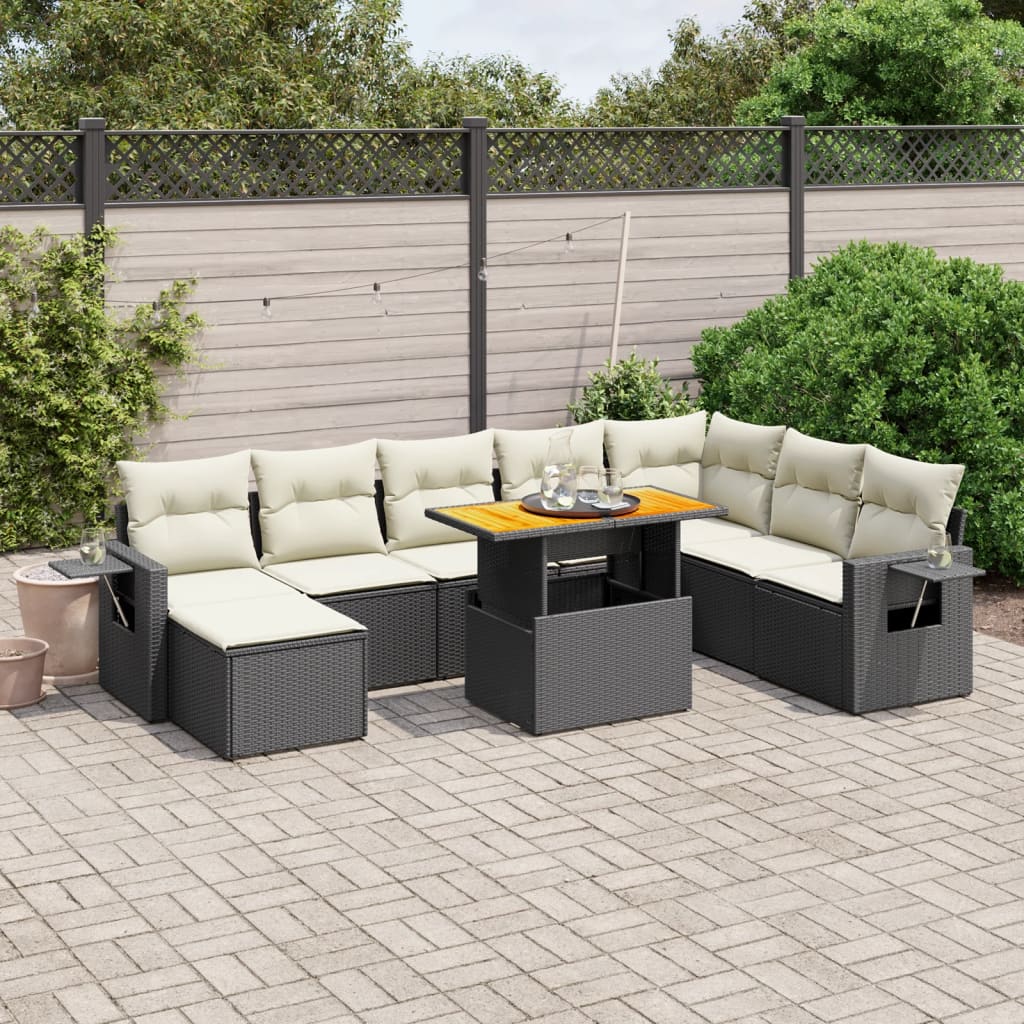 Set Divani da Giardino 9 pz con Cuscini Nero in Polyrattan - homemem39