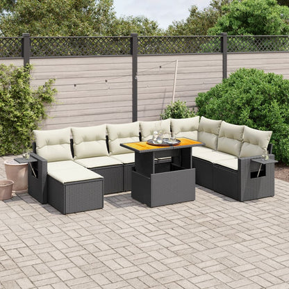Set Divani da Giardino 9 pz con Cuscini Nero in Polyrattan - homemem39