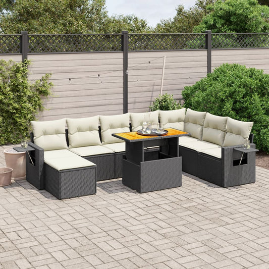 Set Divani da Giardino 9 pz con Cuscini Nero in Polyrattan - homemem39