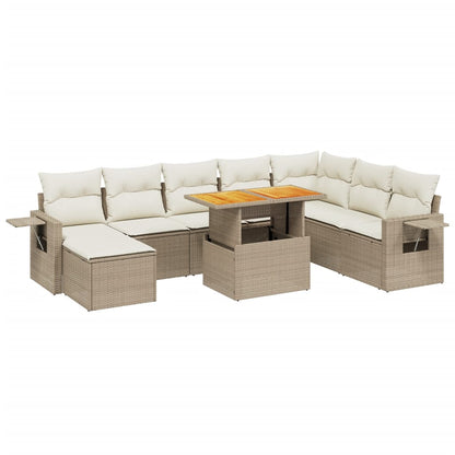 Set Divano da Giardino 9 pz con Cuscini Beige in Polyrattan - homemem39