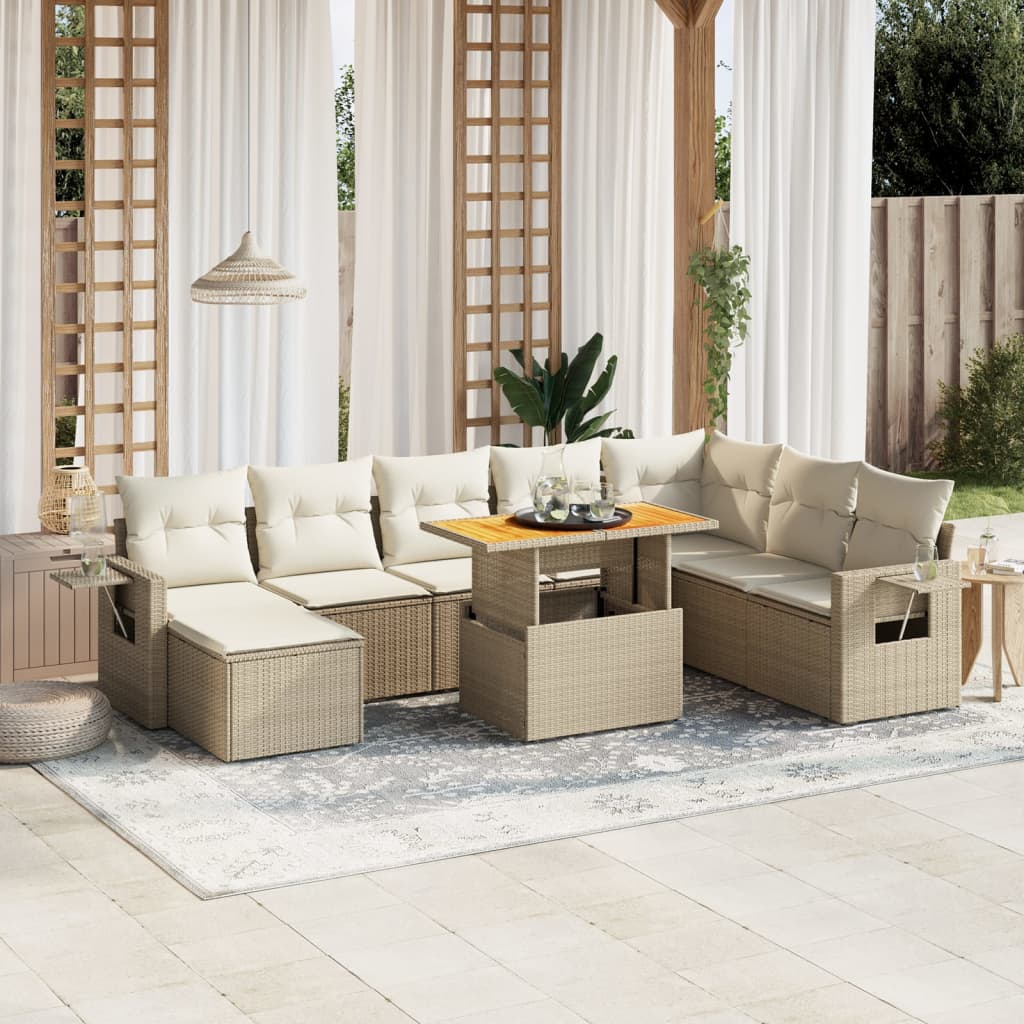 Set Divano da Giardino 9 pz con Cuscini Beige in Polyrattan | homemem39