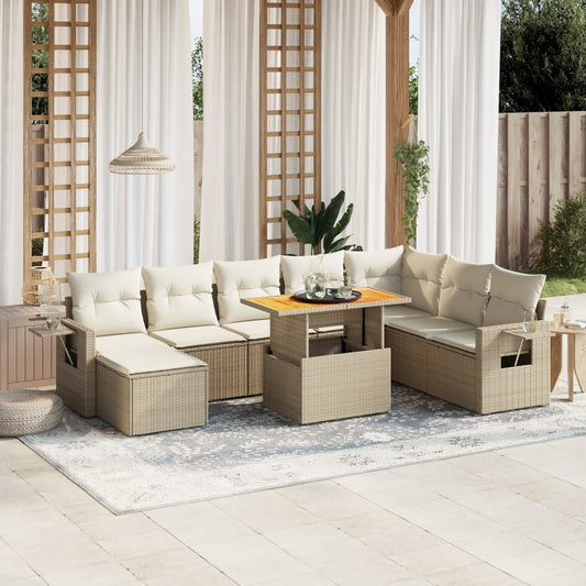 Set Divano da Giardino 9 pz con Cuscini Beige in Polyrattan - homemem39