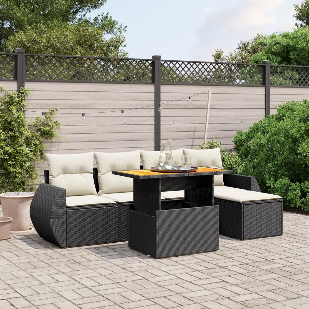 Set Divano da Giardino 6 pz con Cuscini Nero in Polyrattan - homemem39