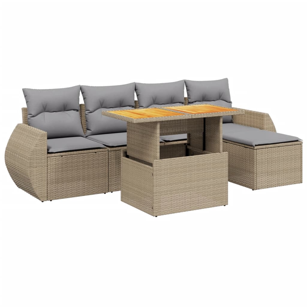 Set Divano da Giardino 6 pz con Cuscini Beige in Polyrattan - homemem39