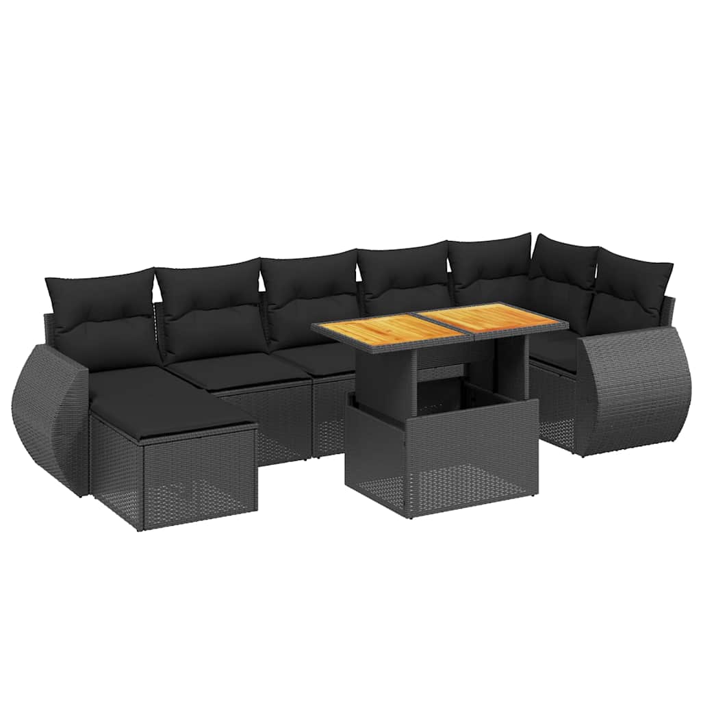 Set Divani da Giardino con Cuscini 8 pz Nero in Polyrattan | homemem39