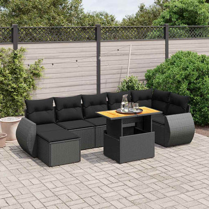 Set Divani da Giardino con Cuscini 8 pz Nero in Polyrattan | homemem39