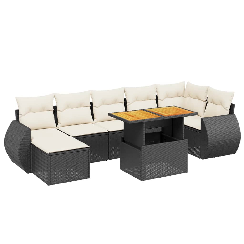 Set Divani da Giardino con Cuscini 8 pz Nero in Polyrattan - homemem39