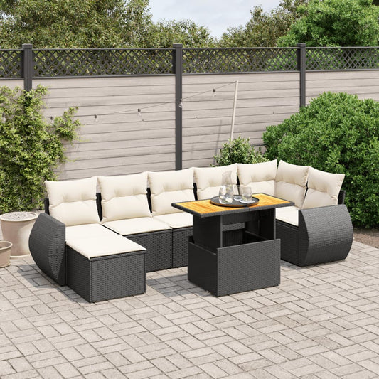 Set Divani da Giardino con Cuscini 8 pz Nero in Polyrattan - homemem39