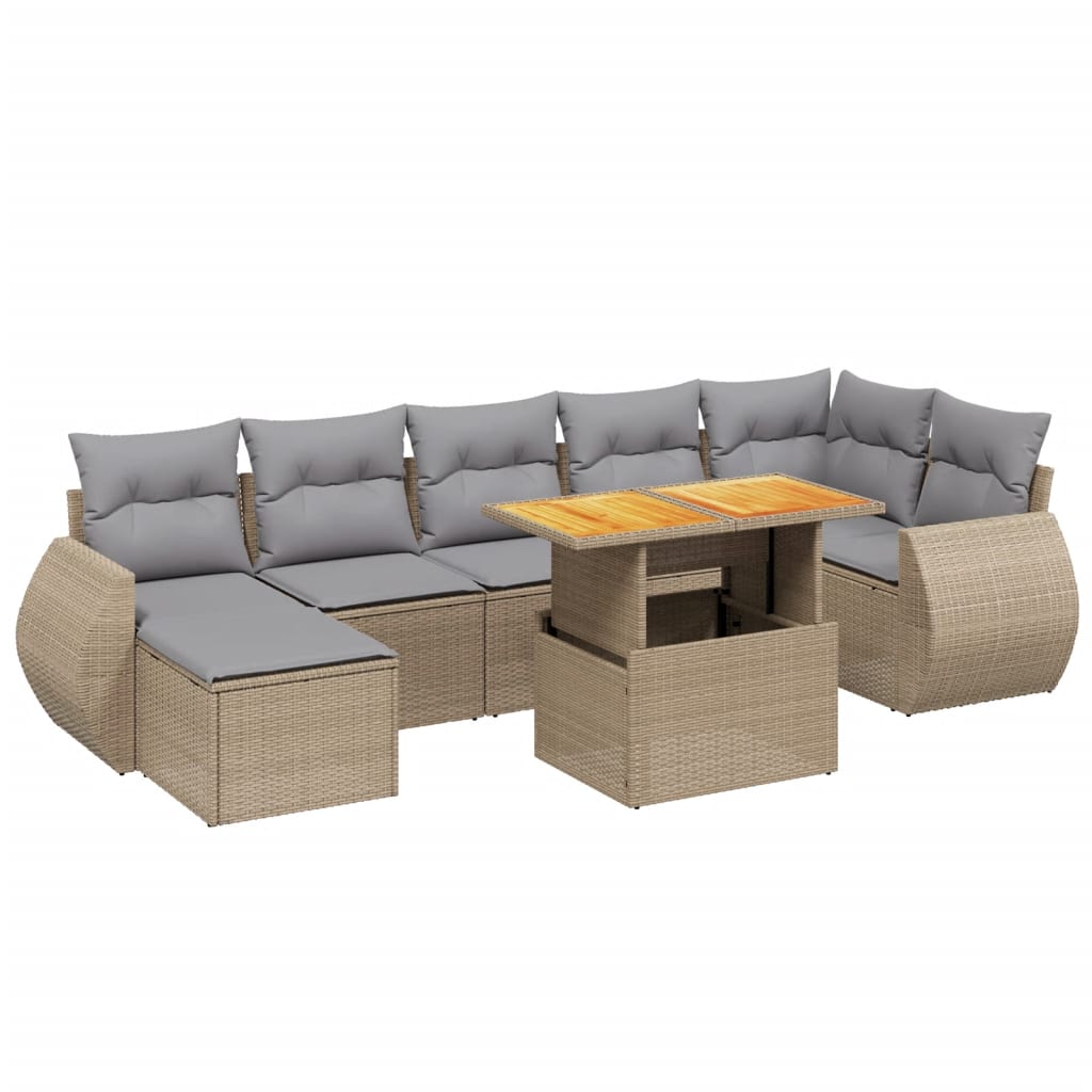 Set Divano da Giardino 8 pz con Cuscini Beige in Polyrattan - homemem39
