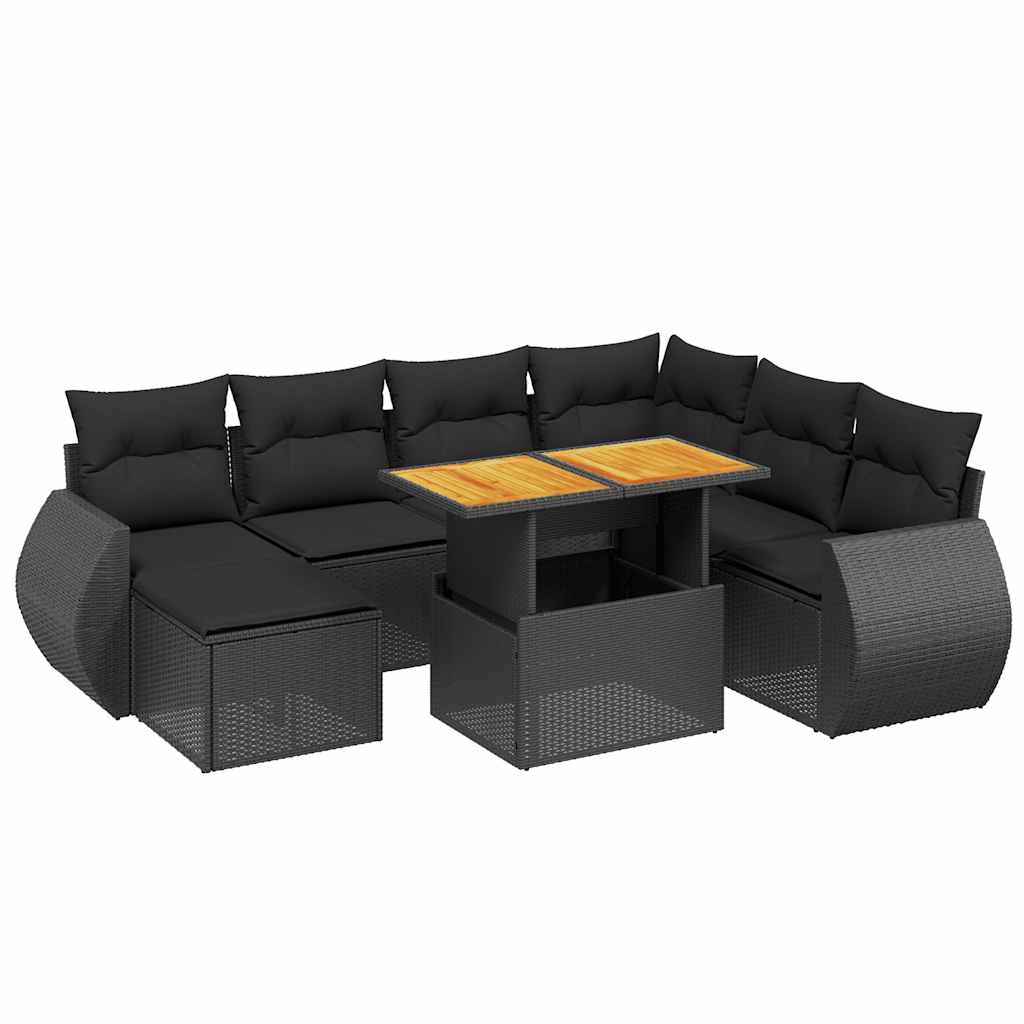 Set Divani da Giardino con Cuscini 8 pz Nero in Polyrattan | homemem39