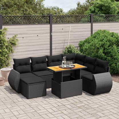 Set Divani da Giardino con Cuscini 8 pz Nero in Polyrattan | homemem39