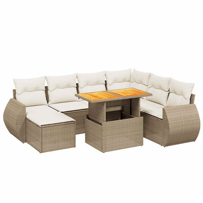 Set Divano da Giardino 8 pz con Cuscini Beige in Polyrattan - homemem39