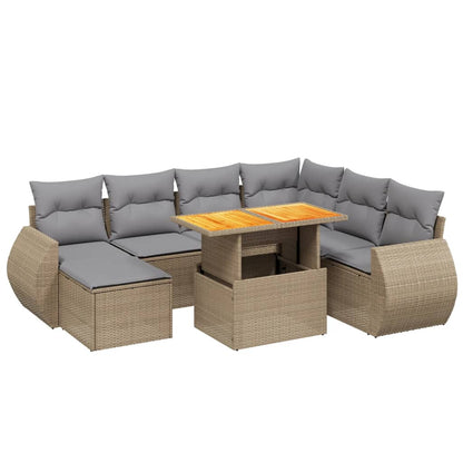 Set Divano da Giardino 8 pz con Cuscini Beige in Polyrattan - homemem39