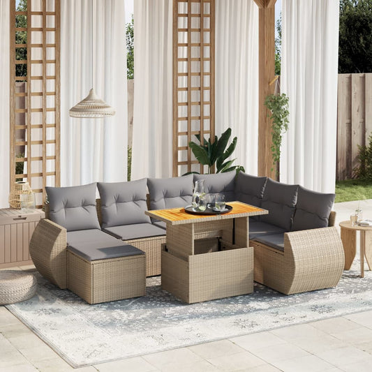Set Divano da Giardino 8 pz con Cuscini Beige in Polyrattan - homemem39