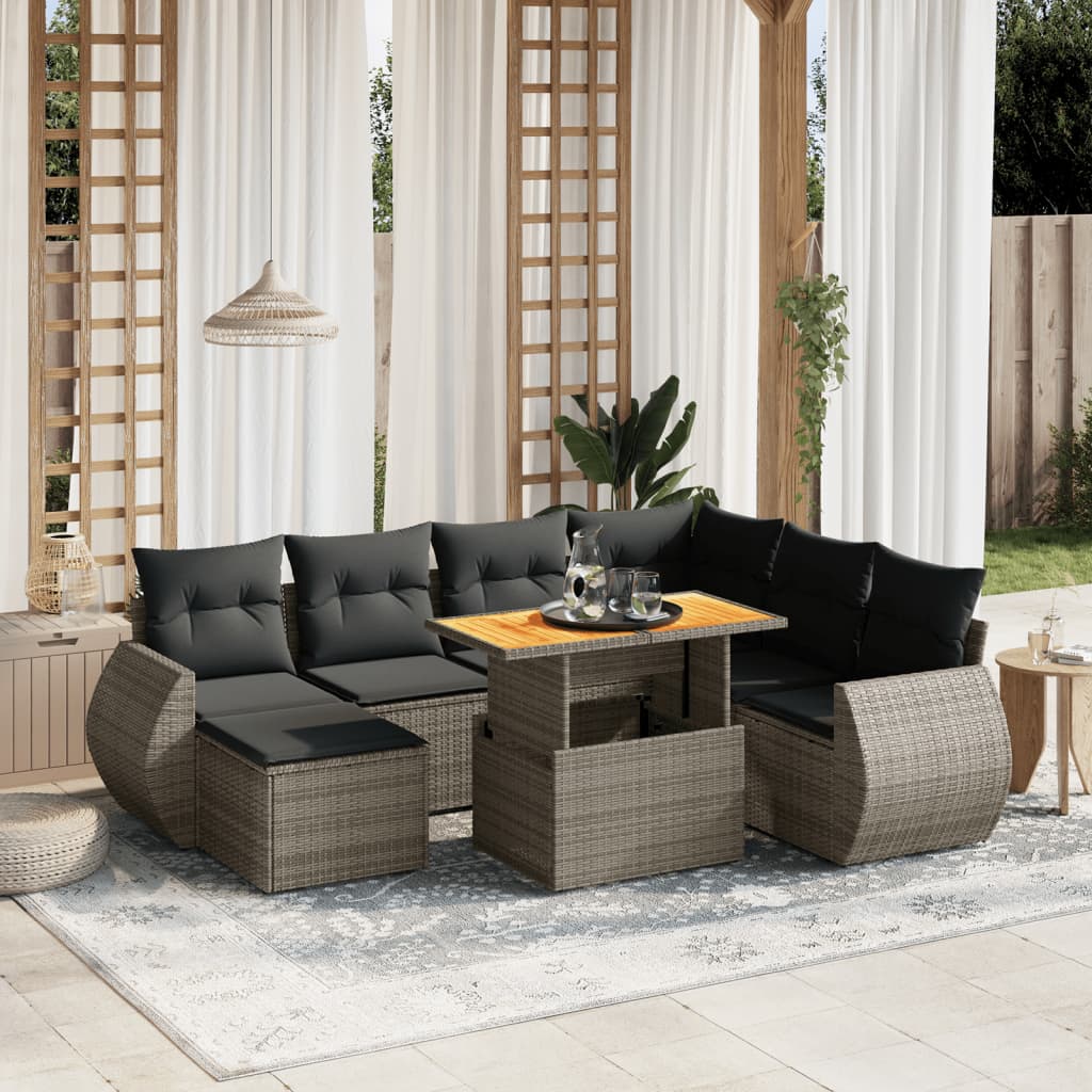 Set Divano da Giardino 8 pz con Cuscini Grigio in Polyrattan | homemem39