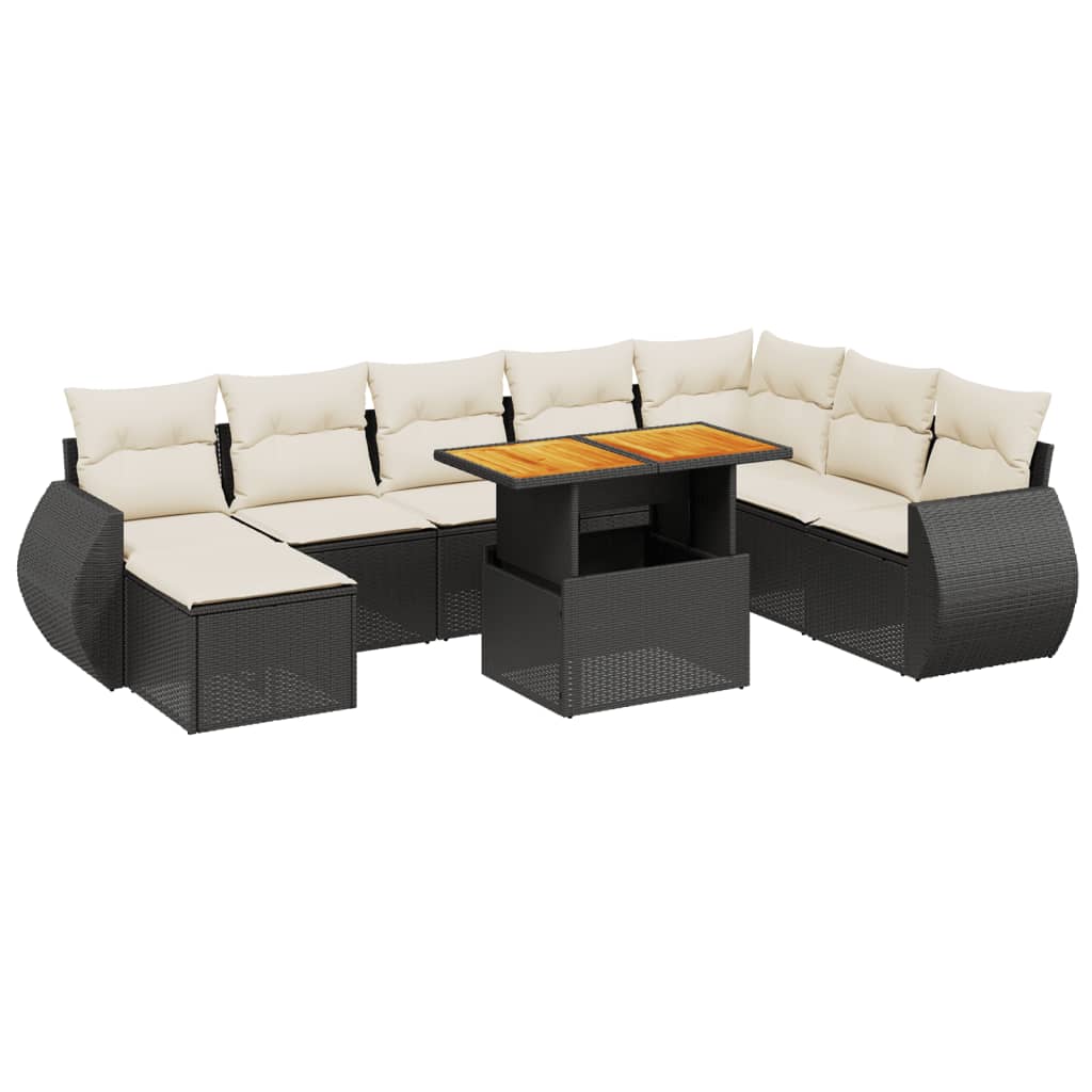 Set Divani da Giardino 9 pz con Cuscini Nero in Polyrattan - homemem39