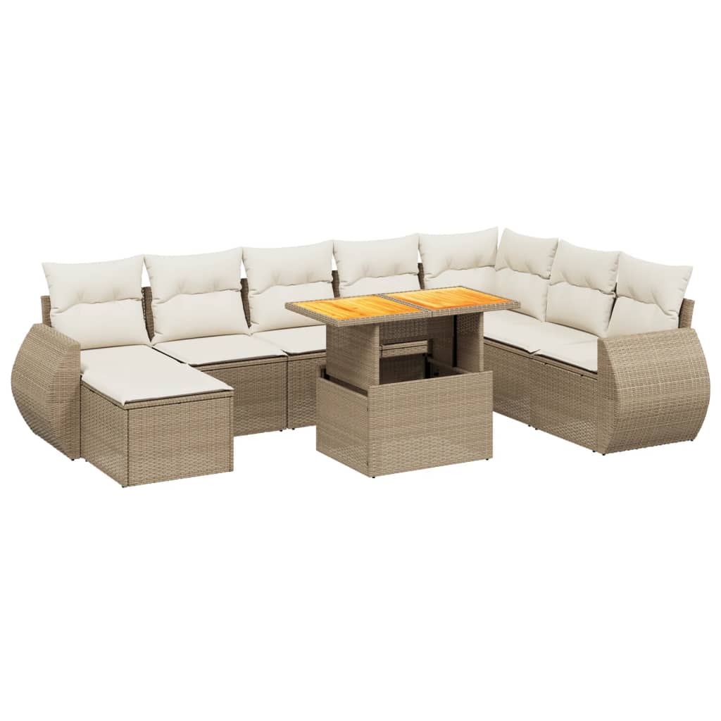 Set Divano da Giardino 9 pz con Cuscini Beige in Polyrattan - homemem39