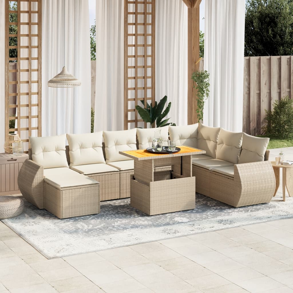 Set Divano da Giardino 9 pz con Cuscini Beige in Polyrattan | homemem39