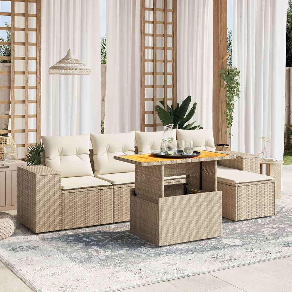 Set Divano da Giardino 6 pz con Cuscini Beige in Polyrattan - homemem39