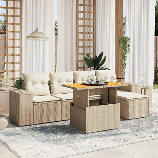 Set Divano da Giardino 6 pz con Cuscini Beige in Polyrattan - homemem39