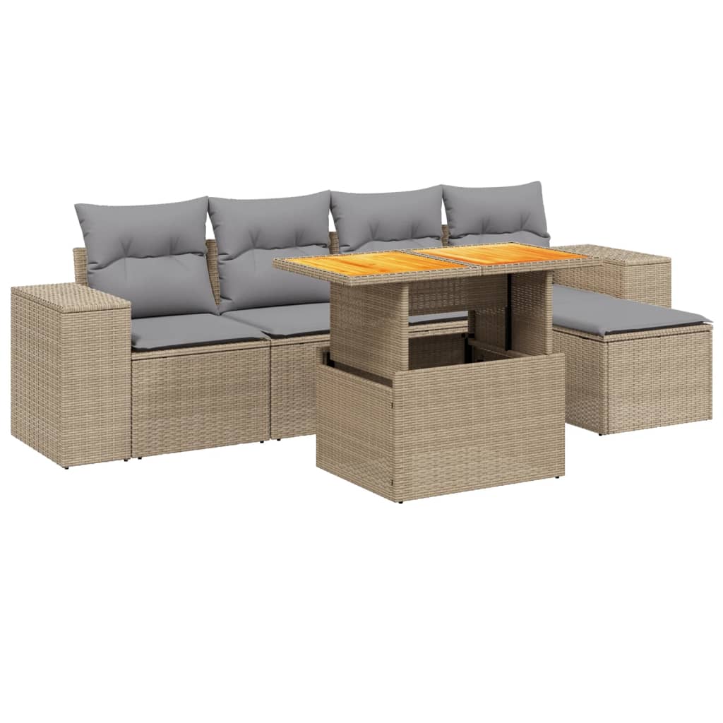 Set Divano da Giardino 6 pz con Cuscini Beige in Polyrattan - homemem39