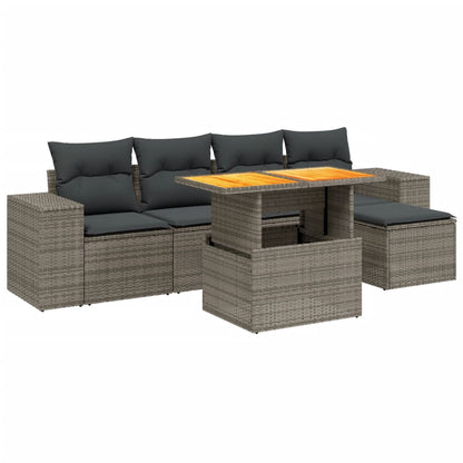 Set Divano da Giardino 6 pz con Cuscini Grigio in Polyrattan | homemem39