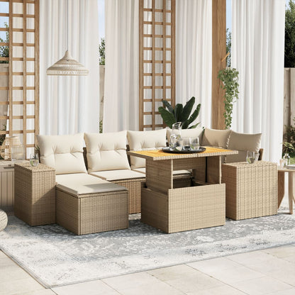 Set Divani da Giardino 7 pz con Cuscini Beige in Polyrattan - homemem39