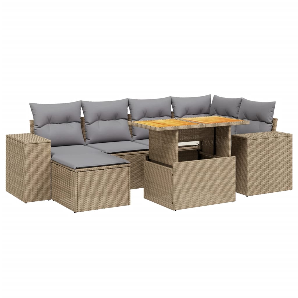 Set Divani da Giardino 7 pz con Cuscini Beige in Polyrattan - homemem39