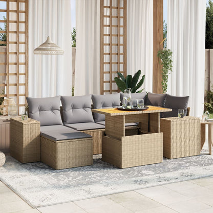 Set Divani da Giardino 7 pz con Cuscini Beige in Polyrattan - homemem39