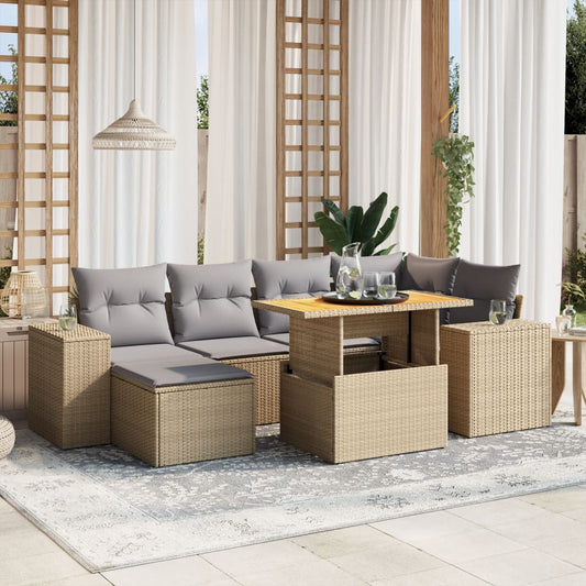 Set Divani da Giardino 7 pz con Cuscini Beige in Polyrattan - homemem39