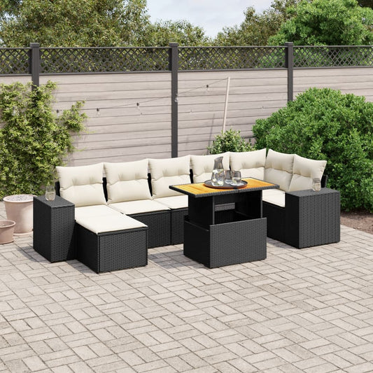 Set Divani da Giardino con Cuscini 8 pz Nero in Polyrattan - homemem39