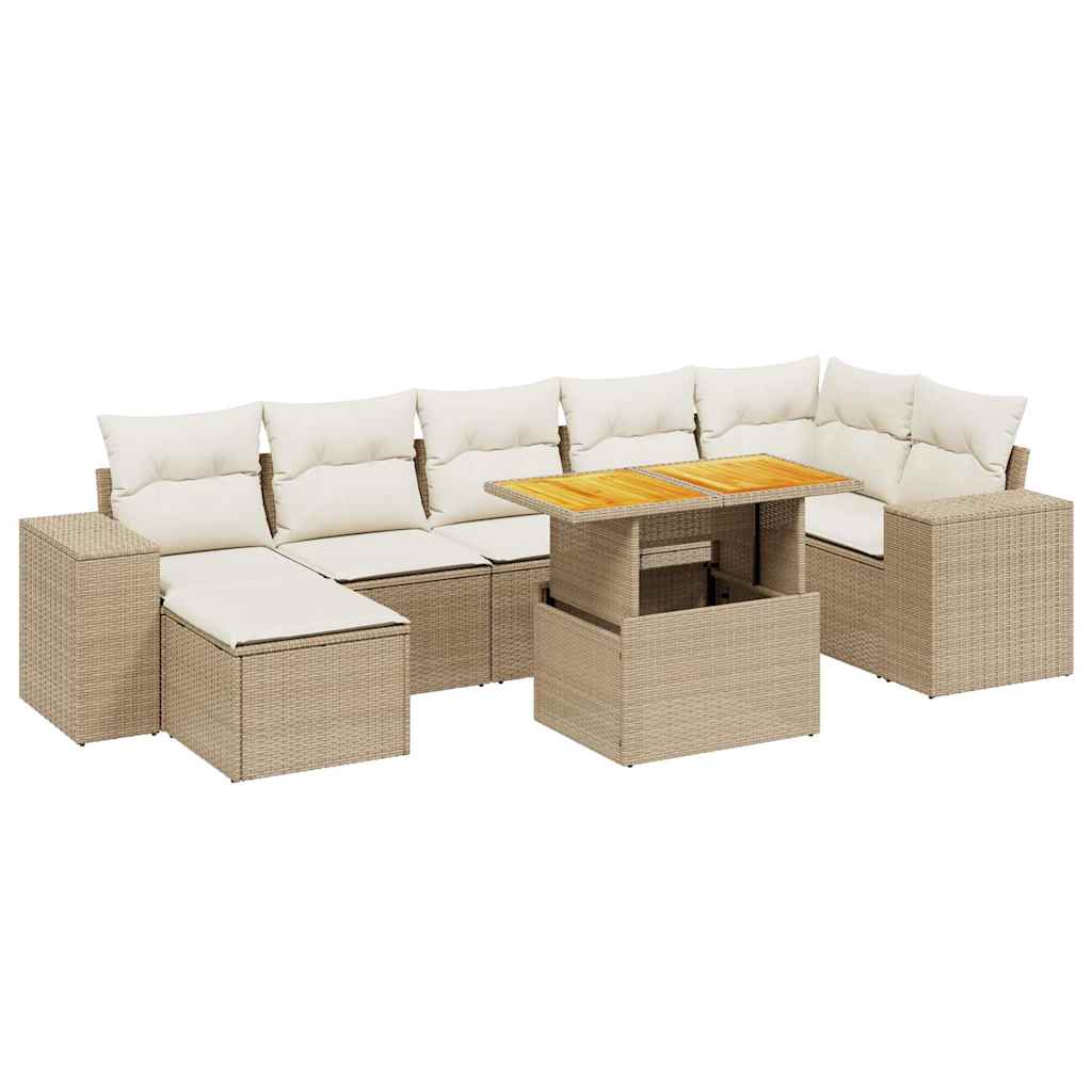 Set Divano da Giardino 8 pz con Cuscini Beige in Polyrattan - homemem39