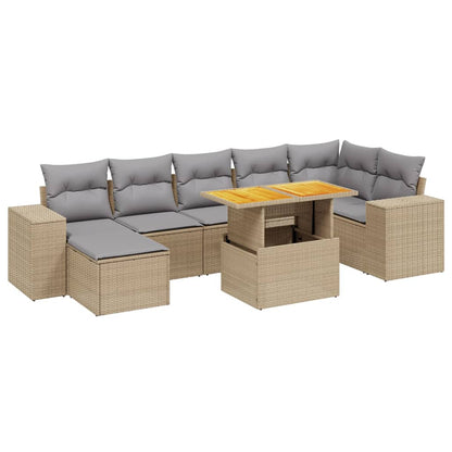 Set Divano da Giardino 8 pz con Cuscini Beige in Polyrattan - homemem39
