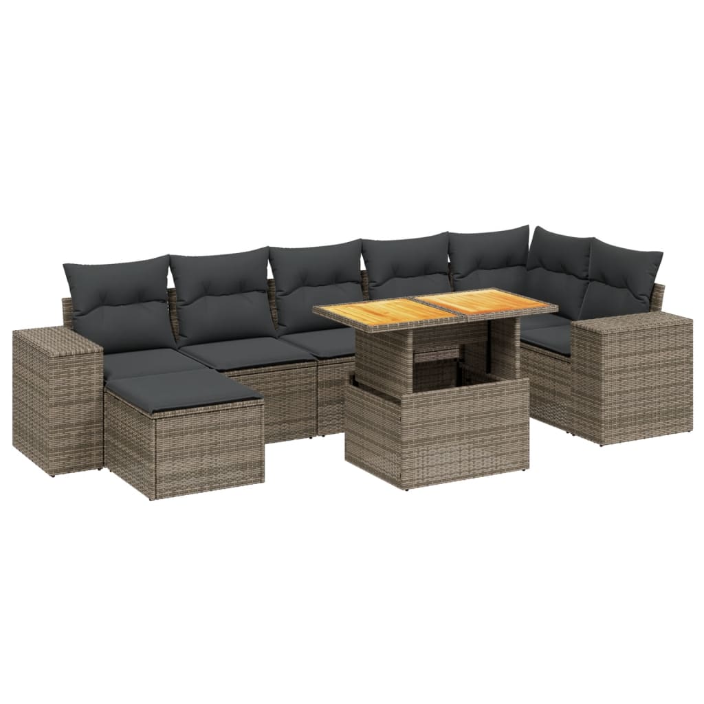 Set Divano da Giardino 8 pz con Cuscini Grigio in Polyrattan | homemem39