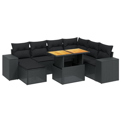Set Divani da Giardino con Cuscini 8 pz Nero in Polyrattan | homemem39