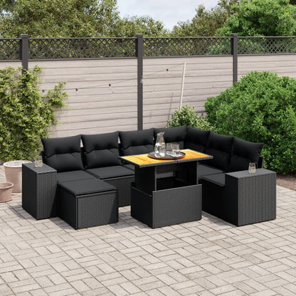 Set Divani da Giardino con Cuscini 8 pz Nero in Polyrattan | homemem39